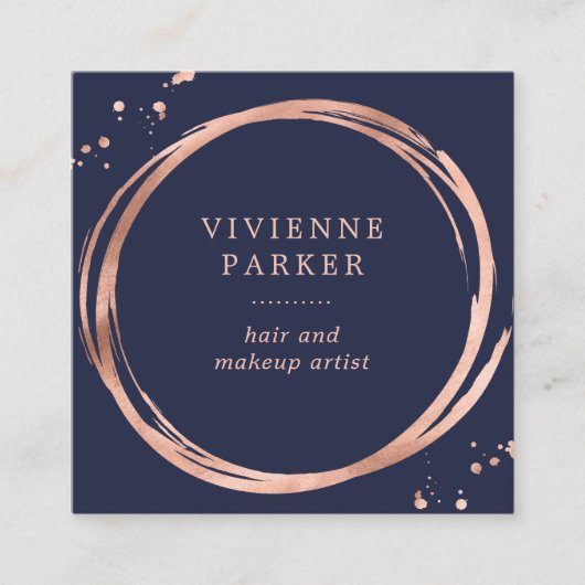 Glam Faux Roos Gold Kijk naar Midnight Blue Vierkante Visitekaartje (Voorkant)