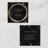 Glam Faux Roos Gold Kijk naar zwarte marmer Vierkante Visitekaartje (Voorkant / Achterkant)