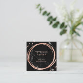 Glam Faux Roos Gold Kijk naar zwarte marmer Vierkante Visitekaartje (Staand voorkant)