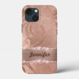 Glam Faux Roos Gold Lace op monogram geborsteld me Case-Mate iPhone Case