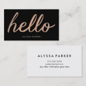 Glam Faux Roos Gold Typografie op zwart Hallo Visitekaartje (Voorkant / Achterkant)