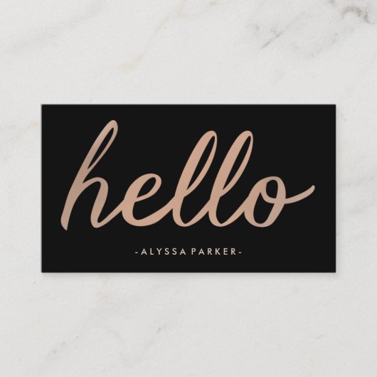 Glam Faux Roos Gold Typografie op zwart Hallo Visitekaartje (Voorkant)