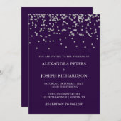 Glam Faux Silver Confetti en Deep Paarse bruiloft Kaart (Voorkant / Achterkant)