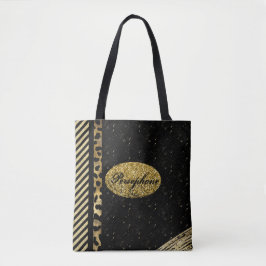 Glam faux sprankeling met zwart en goud tote bag