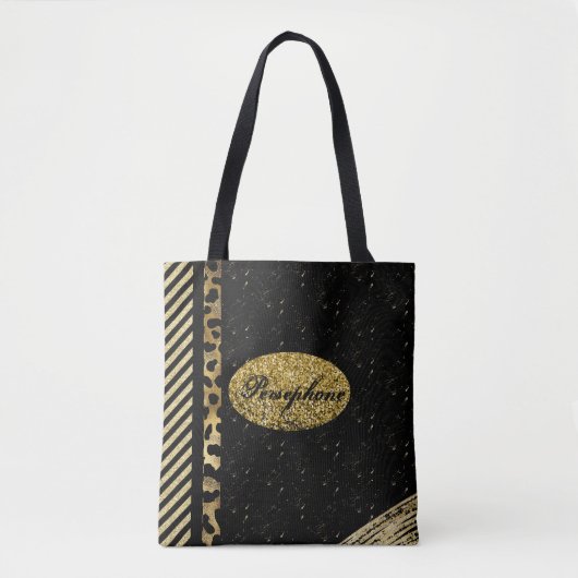 Glam faux sprankeling met zwart en goud tote bag (Voorkant)