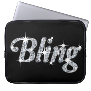 Glam faux zilverdiamanten Bling text in black Laptop Sleeve