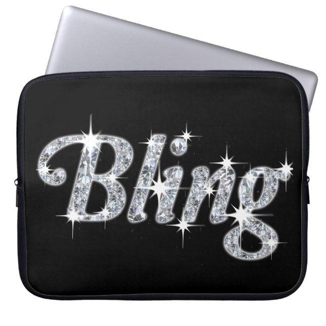 Glam faux zilverdiamanten Bling text in black Laptop Sleeve (Voorkant)