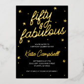Glam Fifty and Fabulous Script 50th Birthday Foil Folie Uitnodiging (Voorkant)