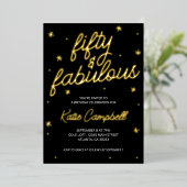 Glam Fifty and Fabulous Script 50th Birthday Foil Folie Uitnodiging (Staand Voorkant)