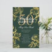 Glam Floral 50e verjaardag Programma Gold Green Me (Staand voorkant)