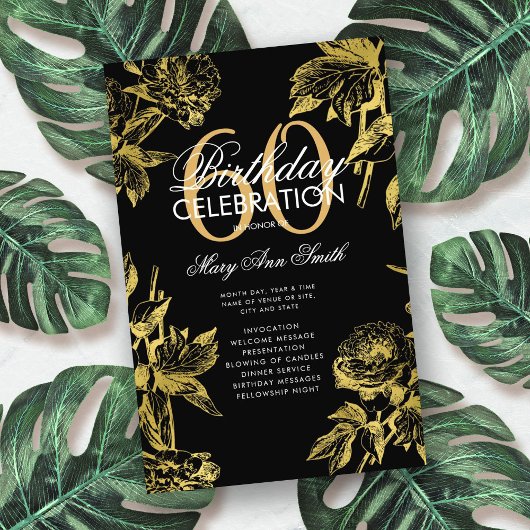 Glam Floral 60e verjaardag Programma Gold Black Me Flyer