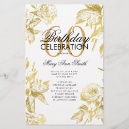 Glam Floral 60th Birthday Program Gold Menu