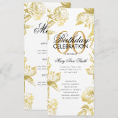 Glam Floral 60th Birthday Program Gold Menu Kaart (Voorkant / Achterkant)