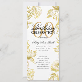 Glam Floral 60th Birthday Program Gold Menu Kaart
