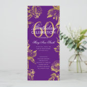 Glam Floral 60th Birthday Program Gold Paars Menu Kaart (Staand voorkant)