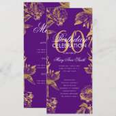 Glam Floral 60th Birthday Program Gold Paars Menu Kaart (Voorkant / Achterkant)