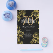 Glam Floral 70e verjaardag Programma Gold Black Me Flyer (Enkel)