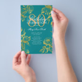 Glam Floral 80e Verjaardagsprogramma Gold Blauwgro Flyer (Hand)