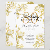Glam Floral 80e Verjaardagsprogramma Gold Menu (Voorkant / Achterkant)