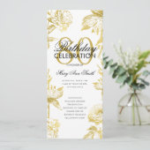 Glam Floral 80e Verjaardagsprogramma Gold Menu Kaart (Staand voorkant)