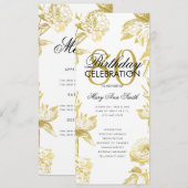 Glam Floral 80e Verjaardagsprogramma Gold Menu Kaart (Voorkant / Achterkant)