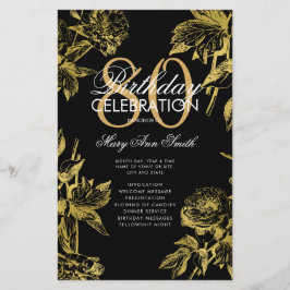 Glam Floral 80e Verjaardagsprogramma Goud Zwart Me Flyer