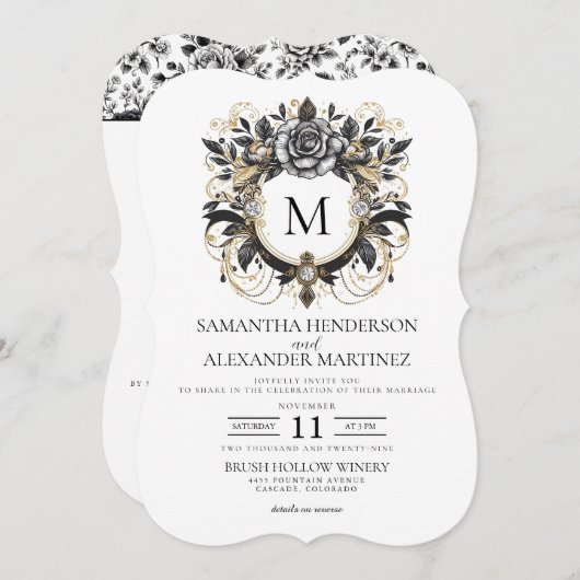  Glam Floral QR-code en details bruiloft Kaart (Voorkant / Achterkant)