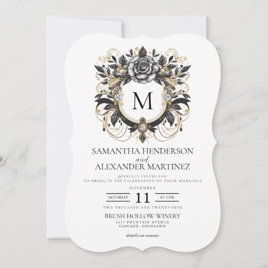 Glam Floral QR-code en details bruiloft Kaart (Voorkant)