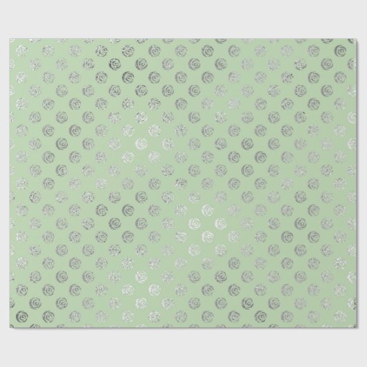 Glam Floral Rozen Mint Green Silver Vip Cadeaupapier (Vlak)