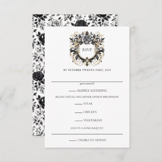  Glam Floral RSVP Kaartje (Voorkant / Achterkant)