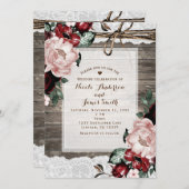 Glam Floral Rustic Wood & Lace Barn Wedding Kaart (Voorkant / Achterkant)