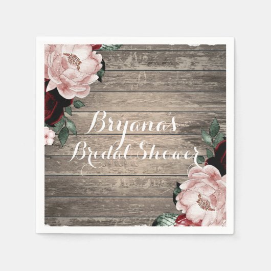 Glam Floral Rustic Wood & Lace Barn Wedding Servet (Voorkant)