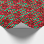 Glam Floral Striped Faux Folie Rood kerstfeest Cadeaupapier (Hoek)