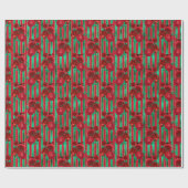 Glam Floral Striped Faux Folie Rood kerstfeest Cadeaupapier (Vlak)