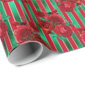 Glam Floral Striped Faux Folie Rood kerstfeest Cadeaupapier (Rol Hoek)