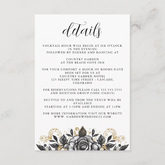  Glam Floral Wedding Informatiekaartje (Voorkant)