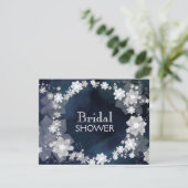 Glam Floral Wreath Navy Blue Winter Vrijgezellenfe Kaart (Staand voorkant)
