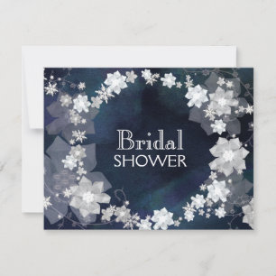 Glam Floral Wreath Navy Blue Winter Vrijgezellenfe Kaart