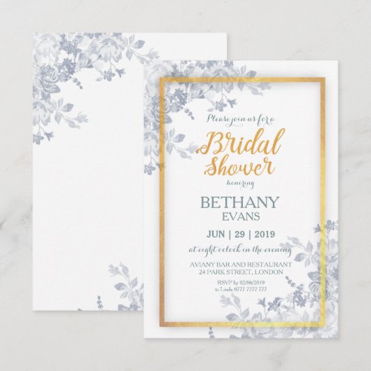 Glam Flower Gold Lijst Calligraphy Vrijgezellenfee Kaart (Voorkant / Achterkant)