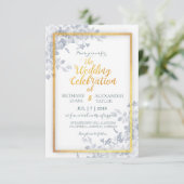 Glam Flowers Gold Lijst Calligrafie Wedding Invite Kaart (Staand voorkant)