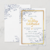 Glam Flowers Gold Lijst Calligrafie Wedding Invite Kaart (Voorkant / Achterkant)