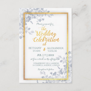 Glam Flowers Gold Lijst Calligrafie Wedding Invite Kaart