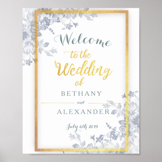 Glam Flowers Gold Lijst Weddenschap Welkom Poster (Voorkant)