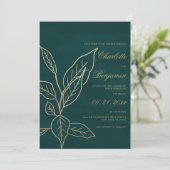 Glam forest green gold glitter floral leaf bruilof kaart (Staand voorkant)