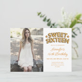 Glam Foto Goud Wit Ballonnen Zoet 16 Kaart (Staand voorkant)