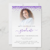 Glam Foto Paarse Glitter Afstuderen 2024 Kaart (Voorkant)