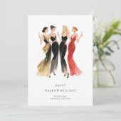 Glam Four Pretty Elegant Ladies Galentine's Day Kaart (Staand voorkant)