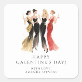 Glam Four Pretty Elegant Ladies Galentine's Day Vierkante Sticker (Voorkant)