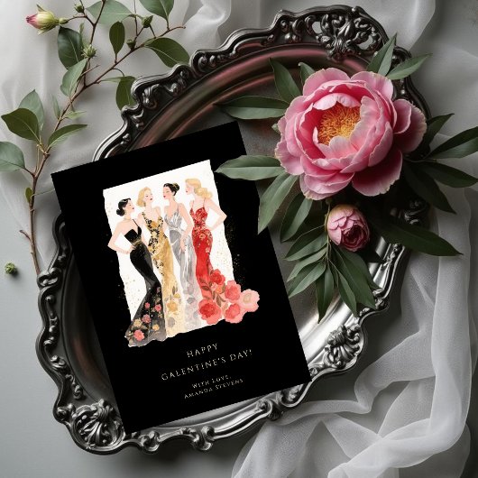 Glam Four Pretty Elegant Women Galentine's Day Kaart