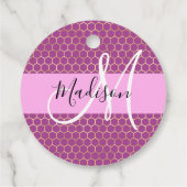 Glam Fuchsia Metallic Pink Honeycomb Monogram Naam Bedankjes Labels (Achterkant)